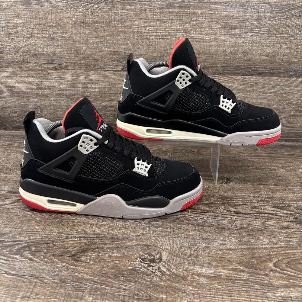 Nike Air Jordan 4 Retro Bred OG Shoes Men's 9 Black Red Suede 308497-060